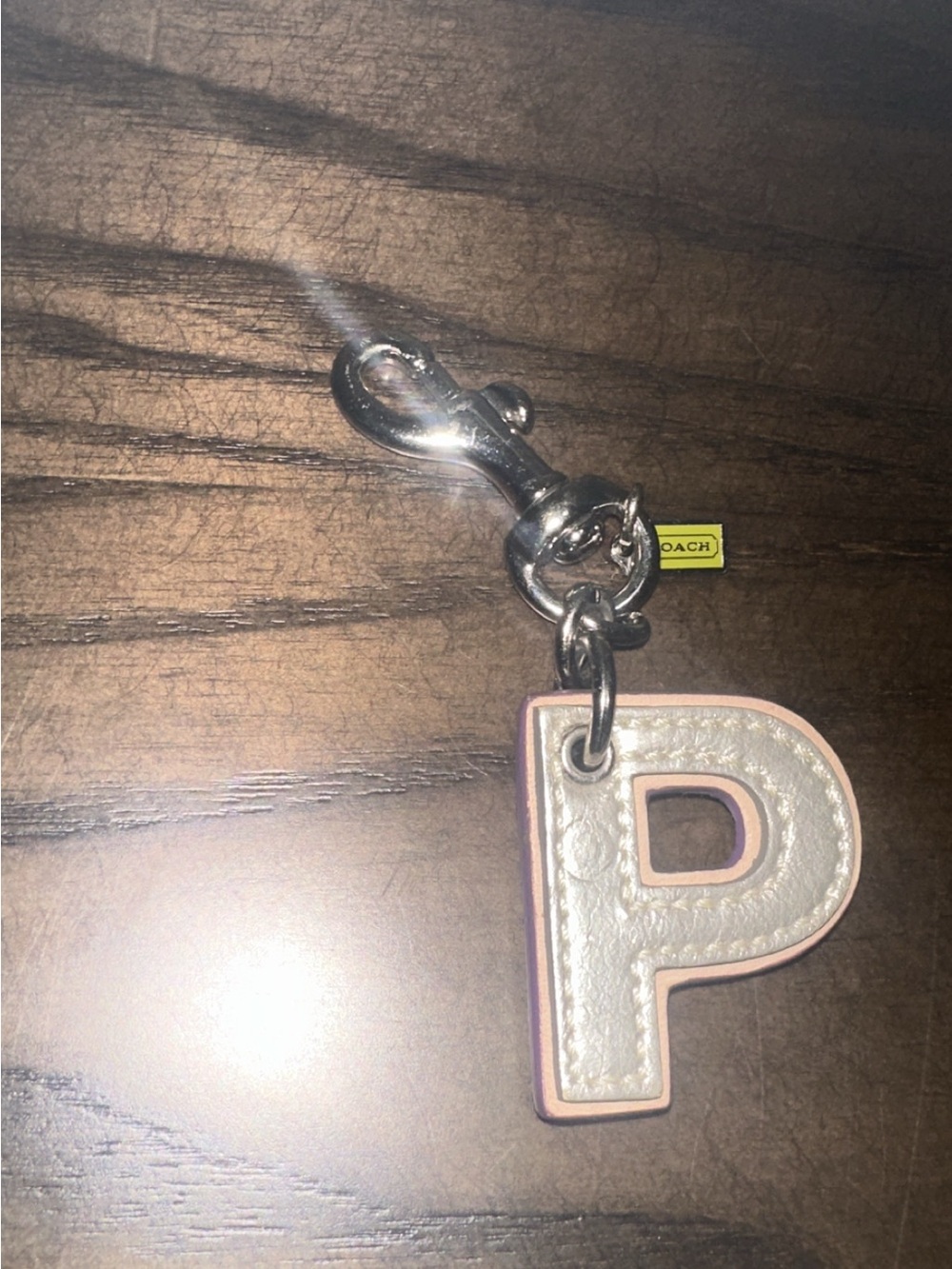 Coach Silver Metallic 'P' Leather Keychain Charm